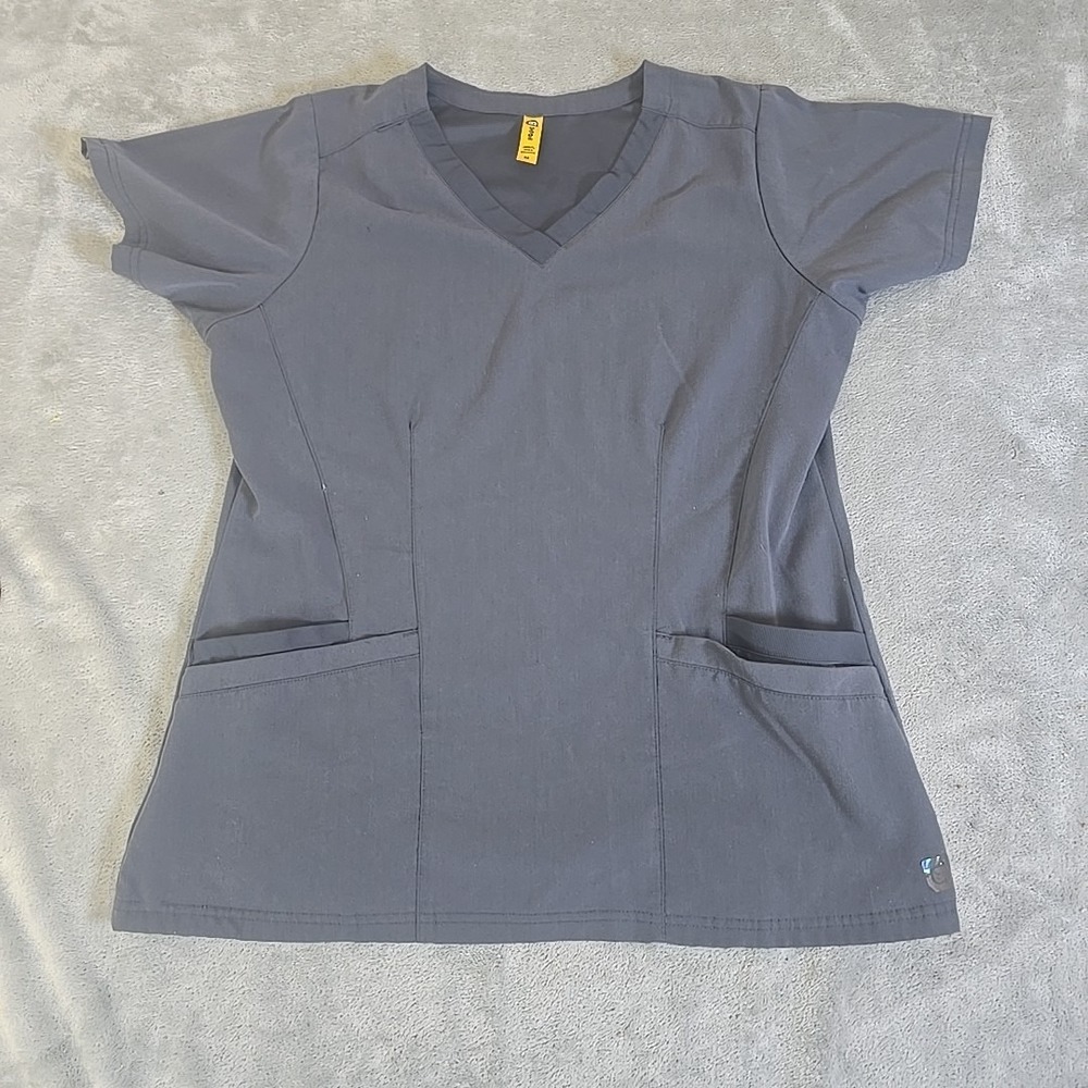 Wonderwink‎ Aero Scrub Top Womens Medium Gray Stretch Workwear Uniform Comfort